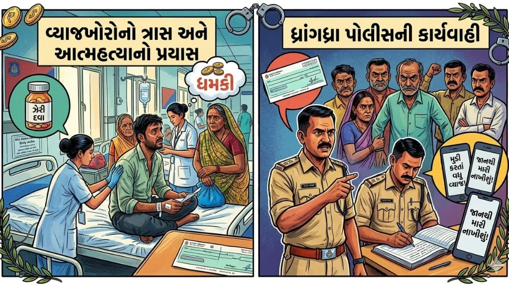 ધ્રાંગધ્રામાં વ્યાજખોરોના ત્રાસથી યુવકનો આત્મહત્યાનો પ્રયાસ: મહિલા સહિત 6 શખ્સો સામે ફરિયાદ