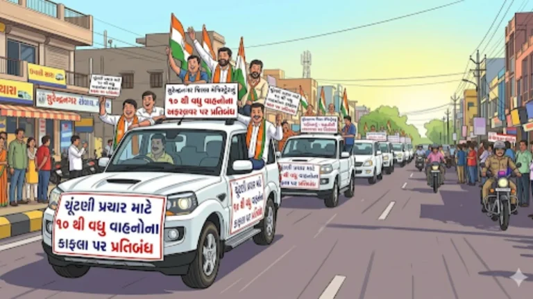 ચૂંટણી આચારસંહિતા: સુરેન્દ્રનગરમાં ઉમેદવારોના વાહનોના કાફલા પર નિયંત્રણ, 10 થી વધુ વાહનો પર પ્રતિબંધ