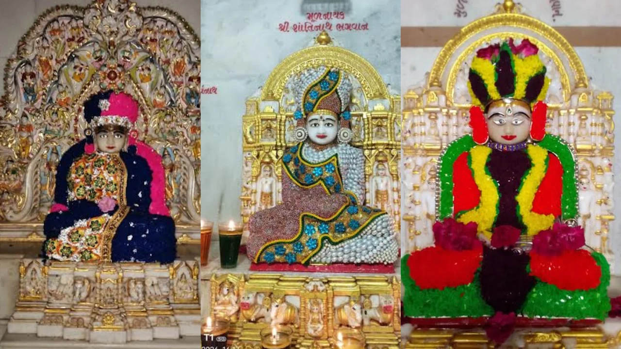 Mahavir Swami beautiful angi decoration with pearls and flowers in Jain temple Limbdi Gujarat